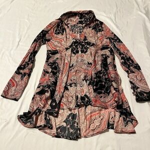 Free People Womens‎ Top XS Field Of Butterflies Black Red Babydoll Tunic Boho